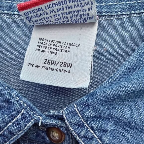 Vintage M&M's Embroidered Button Down Shirt Size 26W / 28W Long Sleeve Blue - Picture 4 of 5